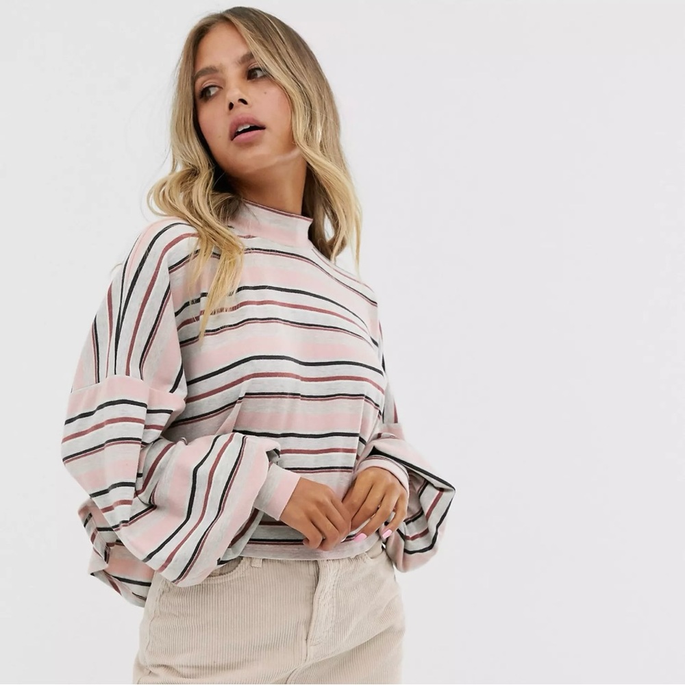 Free People Steph High Neck Balloon Sleeve Top